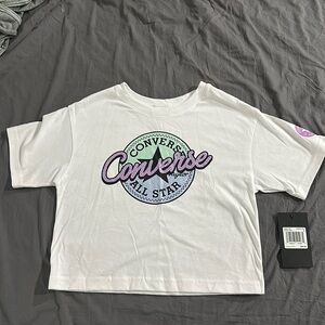 White Converse Girls cropped boxy tee.size small.